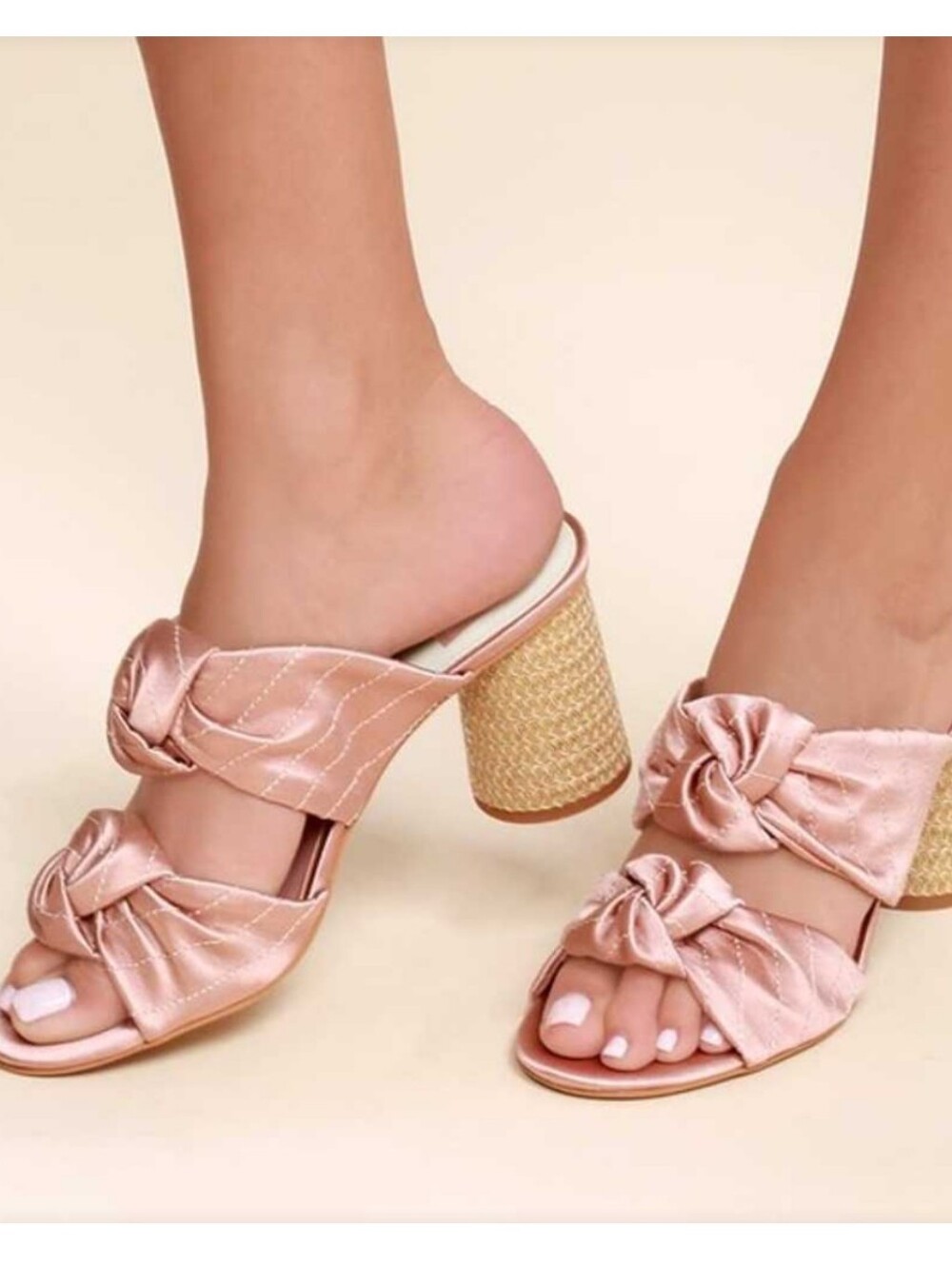 Dolce Vita Jene Knotted Block Espadrille Heel Slide Sandals in Blush Linen